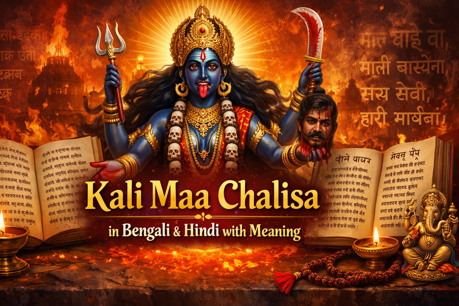 Kali Maa with sacred texts and symbols